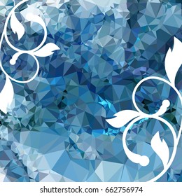 Abstract elegant mosaic backdrop with floral silhouettes. Geometric low polygonal background. Design element for book covers, greeting cards, title backgrounds. Vector clip art.