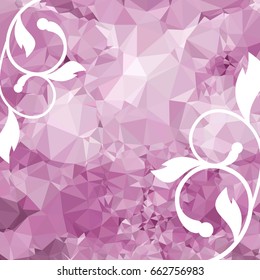 Abstract elegant mosaic backdrop with floral silhouettes. Geometric low polygonal background. Design element for book covers, greeting cards, title backgrounds. Vector clip art.