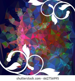 Abstract elegant mosaic backdrop with floral silhouettes. Geometric low polygonal background. Design element for book covers, greeting cards, title backgrounds. Vector clip art.