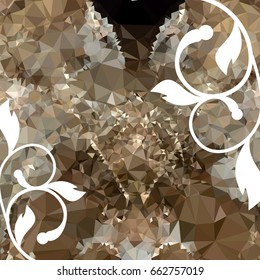 Abstract elegant mosaic backdrop with floral silhouettes. Geometric low polygonal background. Design element for book covers, greeting cards, title backgrounds. Vector clip art.