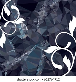 Abstract elegant mosaic backdrop with floral silhouettes. Geometric low polygonal background. Design element for book covers, greeting cards, title backgrounds. Vector clip art.