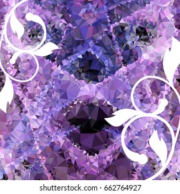 Abstract elegant mosaic backdrop with floral silhouettes. Geometric low polygonal background. Design element for book covers, greeting cards, title backgrounds. Vector clip art.