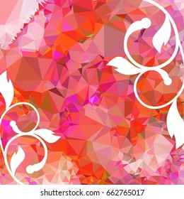 Abstract elegant mosaic backdrop with floral silhouettes. Geometric low polygonal background. Design element for book covers, greeting cards, title backgrounds. Vector clip art.