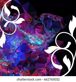 Abstract elegant mosaic backdrop with floral silhouettes. Geometric low polygonal background. Design element for book covers, greeting cards, title backgrounds. Vector clip art.