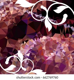 Abstract elegant mosaic backdrop with floral silhouettes. Geometric low polygonal background. Design element for book covers, greeting cards, title backgrounds. Vector clip art.