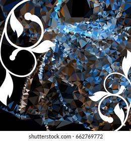 Abstract elegant mosaic backdrop with floral silhouettes. Geometric low polygonal background. Design element for book covers, greeting cards, title backgrounds. Vector clip art.