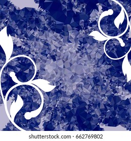 Abstract elegant mosaic backdrop with floral silhouettes. Geometric low polygonal background. Design element for book covers, greeting cards, title backgrounds. Vector clip art.