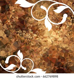 Abstract elegant mosaic backdrop with floral silhouettes. Geometric low polygonal background. Design element for book covers, greeting cards, title backgrounds. Vector clip art.