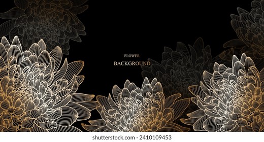 Abstract elegant  pattern with hand-drawn chrysanthemums flowers and leaves. Pattern for creating packaging, wallpaper, fabric.