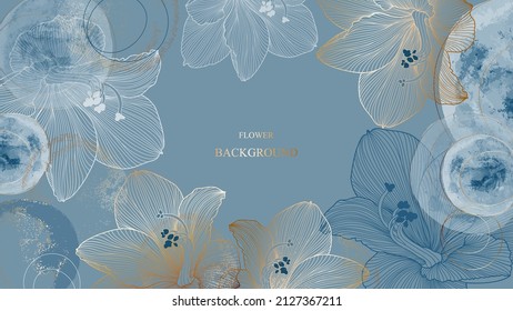 Abstract elegant  pattern with hand-drawn lily flowers, leaves and watercolor blots. Pattern for creating packaging, wallpaper, fabric.