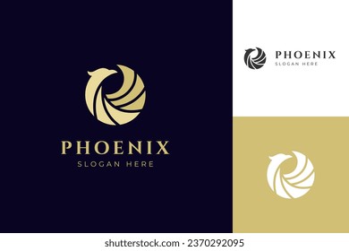 diseño abstracto del icono del logo de phoenix elegante. forma de círculo halcón falcón simple logotipo animal con símbolo de pluma para símbolo de identidad