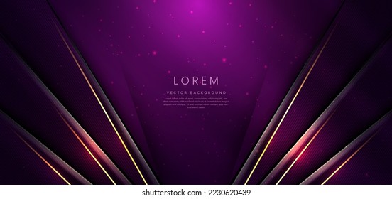 Resumen elegante fondo morado con línea dorada y efecto de iluminación brillante. Diseño de plantilla de lujo. Ilustración del vector