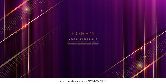 Abstract elegant purple background with golden line and lighting effect sparkle. Luxury template design. Vector illustration