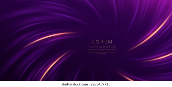 Abstrakte, elegante, violette Linien auf dunkelviolettem Hintergrund und goldgebogene Linien mit Kopienraum für Text. Luxuriöser Designstil. Vektorgrafik