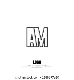 abstract elegant rectangular square shape with AM logo letters design concept