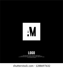 abstract elegant rectangular square shape with AM logo letters design concept