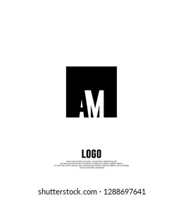 abstract elegant rectangular square shape with AM logo letters design concept