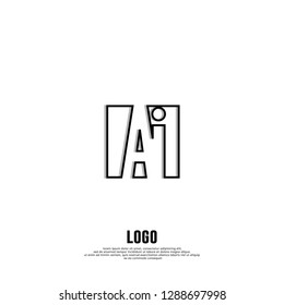 abstract elegant rectangular square shape with Ai logo letters design concept