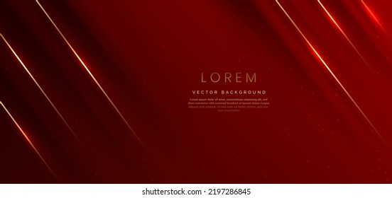 Abstract elegant red background with golden line and lighting effect sparkle. Luxury template design. Vector illustration