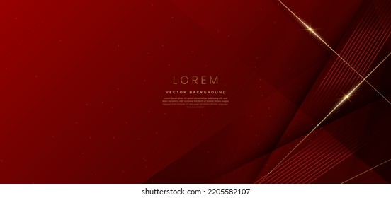 Abstract elegant red background with golden line and lighting effect sparkle. Luxury template design. Vector illustration