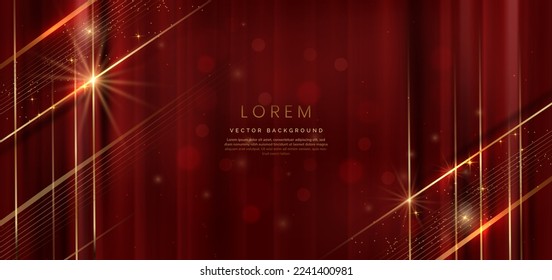 Abstract elegant red background with golden line and lighting effect sparkle. Luxury template design. Vector illustration