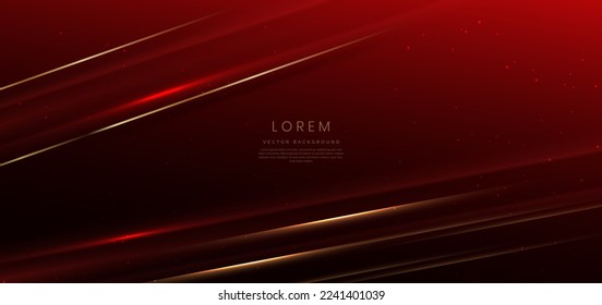 Abstract elegant red background with golden line and lighting effect sparkle. Luxury template design. Vector illustration