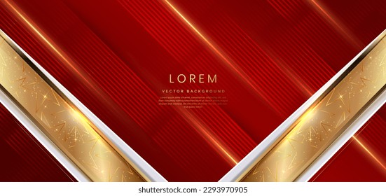 Abstract elegant red background with golden line and lighting effect. Luxury template award design. Vector illustration