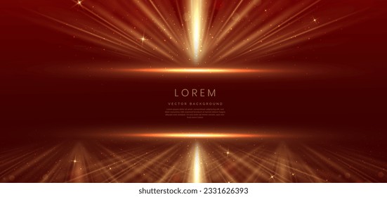 Abstract elegant red background with golden line and lighting effect sparkle. Luxury template award design. Vector illustration