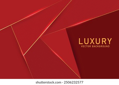Abstract elegant red background with golden line and lighting effect sparkle. Luxury template design. Vector illustration