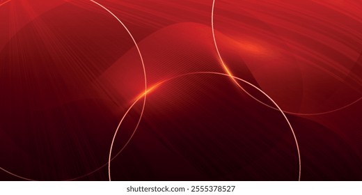 Abstract elegant red background with golden curved lines and lighting effect sparkle. Luxury template award design. Vector illustration