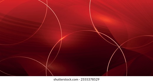 Abstract elegant red background with golden curved lines and lighting effect sparkle. Luxury template award design. Vector illustration
