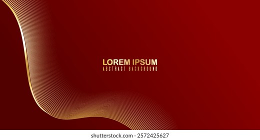 Abstract elegant red background with golden curved lines and lighting effect sparkle. Luxury template award design. Vector illustration