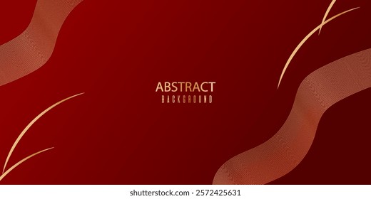 Abstract elegant red background with golden curved lines . Luxury template award design. Vector illustration