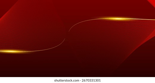 Abstractas fondo rojo elegante con líneas curvas doradas y brillo de efecto luminoso. concepto de tecnología futurista. Ilustración vectorial