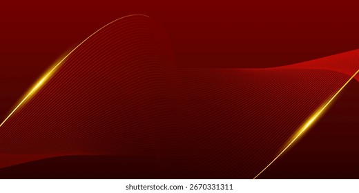 Abstractas fondo rojo elegante con líneas curvas doradas y brillo de efecto luminoso. Diseño de premio de Plantilla de lujo. fondo de tecnología futurista