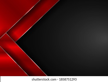 Abstract elegant red geometric overlap layers with stripe silver line and lighting on black background. Luxury style. Vector illustration