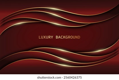 Abstract elegant red wave overlapping layer with golden line in luxury style. Vector illustration