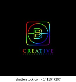 abstract elegant rounded square modern line B logo letter design concept. rounded square and circle in RGB colors gradient logotype. technology symbol illustration vector