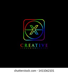 abstract elegant rounded square modern line X logo letter design concept. rounded square and circle in RGB colors gradient logotype. technology symbol illustration vector