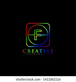 abstract elegant rounded square modern line F logo letter design concept. rounded square and circle in RGB colors gradient logotype. technology symbol illustration vector