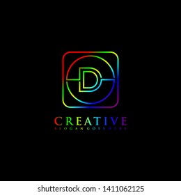 abstract elegant rounded square modern line D logo letter design concept. rounded square and circle in RGB colors gradient logotype. technology symbol illustration vector