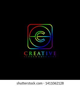 abstract elegant rounded square modern line C logo letter design concept. rounded square and circle in RGB colors gradient logotype. technology symbol illustration vector