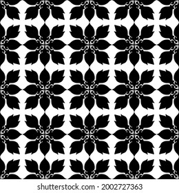 Abstract elegant seamless black and white pattern of lined botanical floral motifs of flowers. Perfect for textiles, sheets, surfaces, wallpapers, wrapping paper, decorations