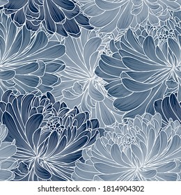 Abstract elegant seamless pattern with hand-drawn chrysanthemums flowers. Pattern for creating packaging, wallpaper, fabric.