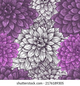 Abstract elegant seamless pattern with hand-drawn chrysanthemums flowers. Pattern for creating packaging, wallpaper, fabric.