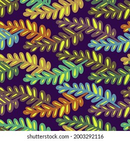 Abstract elegant seamless pattern of lined botanical floral motifs of plants and leaves in dark colors. Perfect for textiles, sheets, surfaces, wallpapers, wrapping paper, decorations