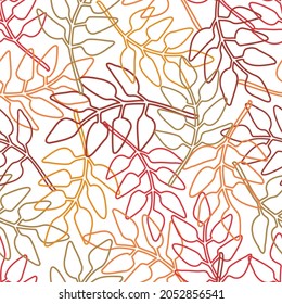 Abstract elegant seamless pattern of lined botanical floral motifs of orange plants and leaves in warm pastel tones. Perfect for textiles, sheets, surfaces, wallpapers, wrapping paper, decorations