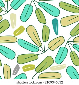 Abstract elegant seamless pattern of lined botanical floral motifs of orange plants and leaves in blue tones. Perfect for textiles, sheets, surfaces, wallpapers, wrapping paper, decorations