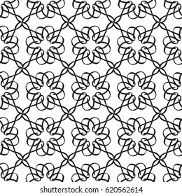 Abstract elegant seamless pattern with repeating connected ornate bent traceries in monochrome style vector illustration
