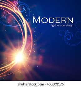 Abstract Elegant Shining Background with Light, Waves and Swirl. 